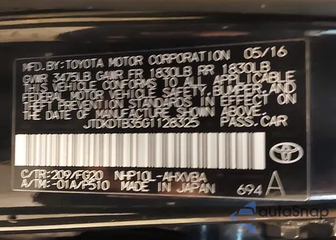 2016 Toyota Prius C Two from USA, damaged, VIN JTDKDTB35G1128325